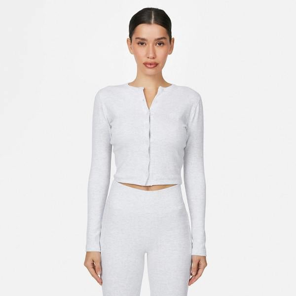 Good For Nothing Brown Ribbed Buttoned Long Sleeve Tee - Brown Image 1