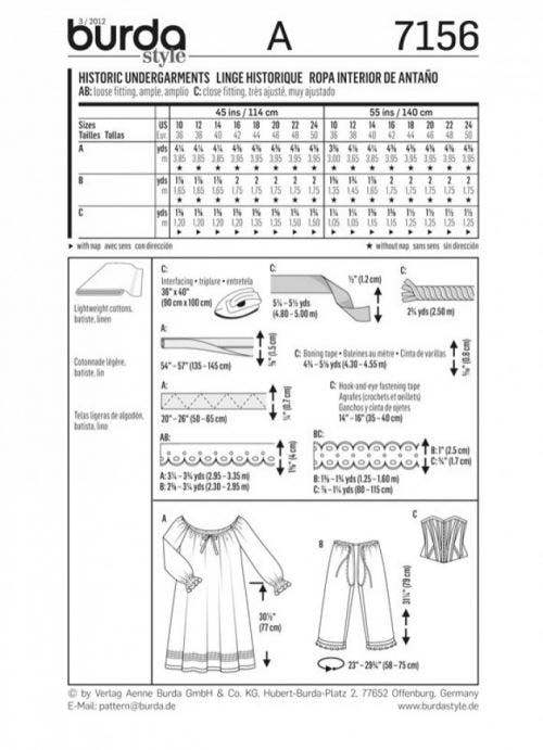 Burda Sewing Pattern 7156 Costumes and Vintage Style For Women, Sizes: 10-24 - Intermediate