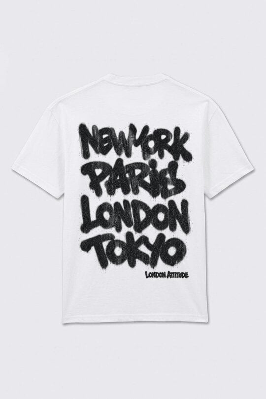 London Attitude Oversized Heavyweight City Graffiti Graphic T-Shirt in White