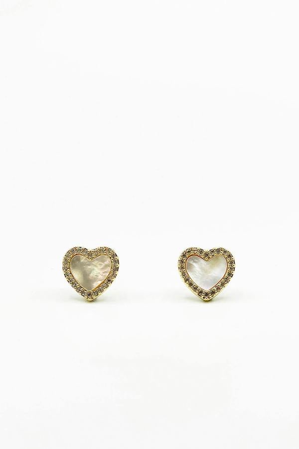 SVNX Diamante & Seashell Heart Earrings In Gold