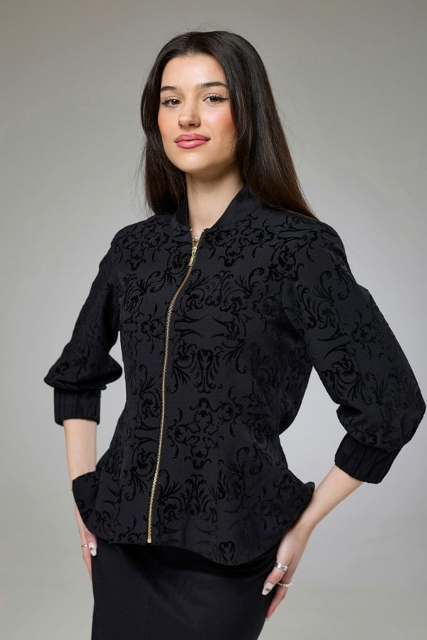 Isha's Timeless collection Vintage Black Velvet Fitted Jacket Blouse