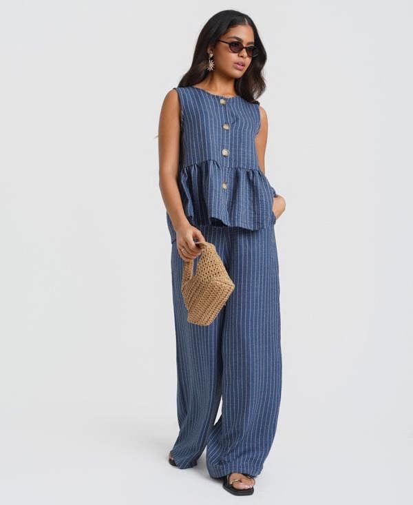 Blue Stripe Peplum Top coord
