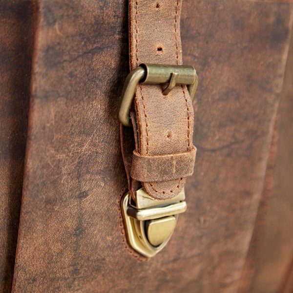 Paper High Brown Buffalo Leather Satchel Style Briefcase