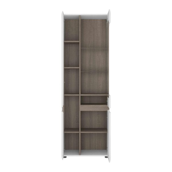 Wyld Haus Foxwhisk Tall Glazed Narrow Display Unit White and Truffle Oak Wood Left Hand