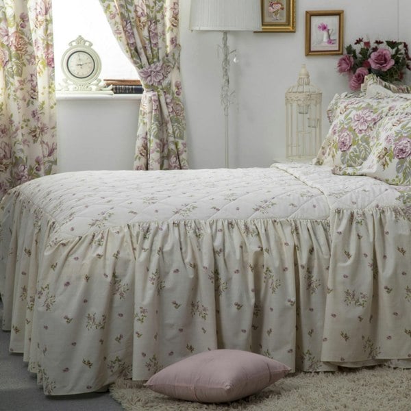 Belledorm Rose Boutique Fitted Bedspread - Ivory/Pink/Green