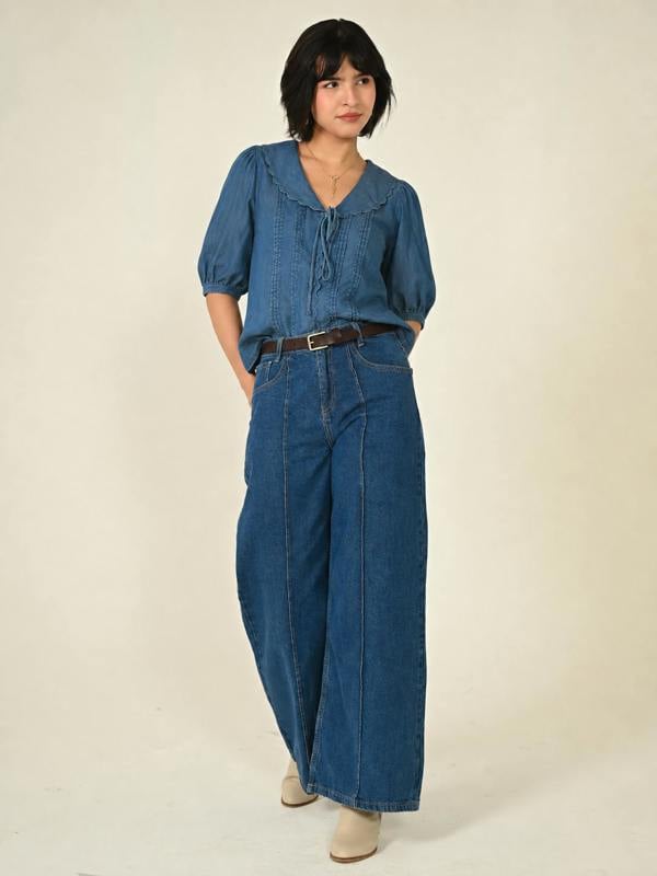 Rose & Nancy Olive Blue Denim Tencel Collar Blouse