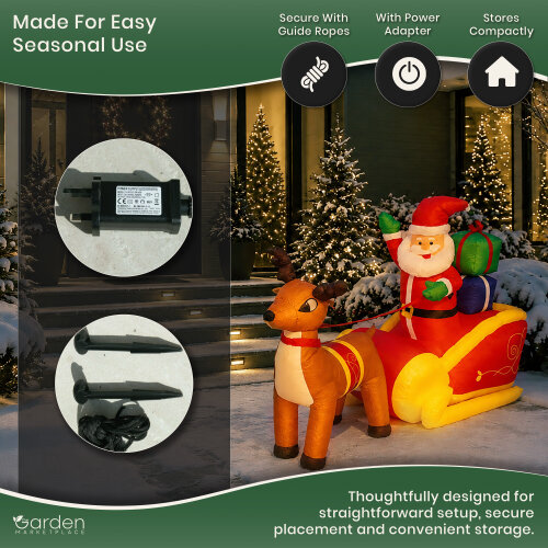 Garden Marketplace 1.8m Inflatable Santa & Reindeer Christmas Decoration with LED Lights Self Inflating Waterproof Outdoor Decor
