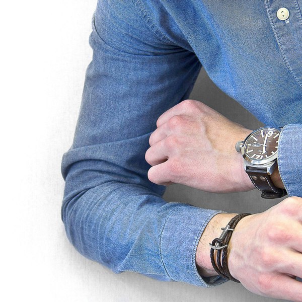 Anchor & Crew Admiral Anchor Silver and Braided Leather Bracelet As Worn