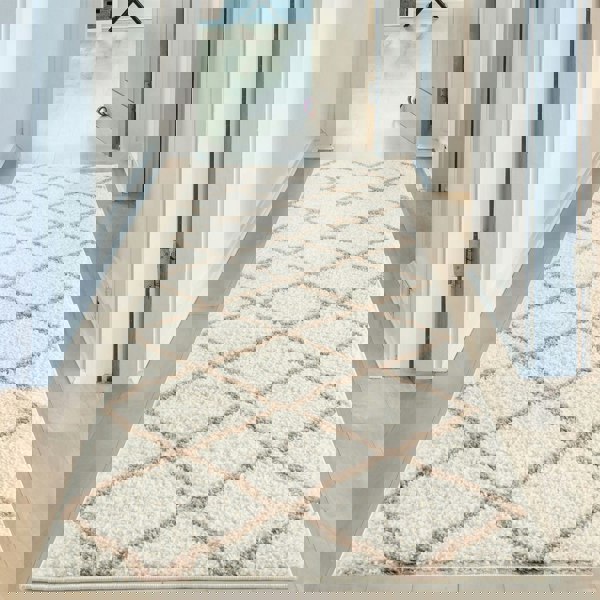 Moroccan Design Thick Shaggy Area Rugs Ivory Beige