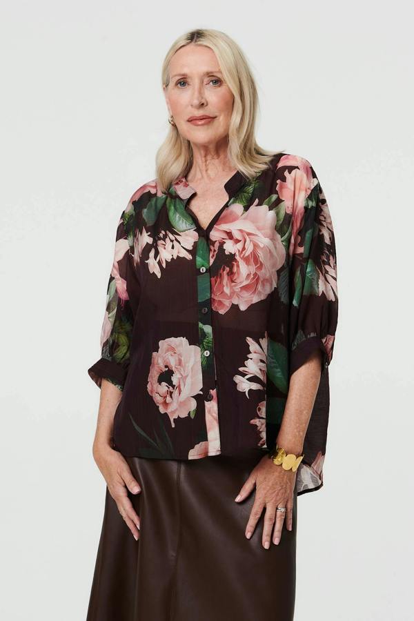 Purple | Floral Relaxed 3/4 Sleeve Blouse
