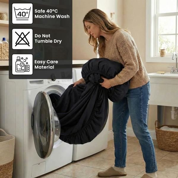 Smart Living Super Soft Microfiber Plain Dye Warm Cosy Bed Linen 32cm Fitted Sheet - Black