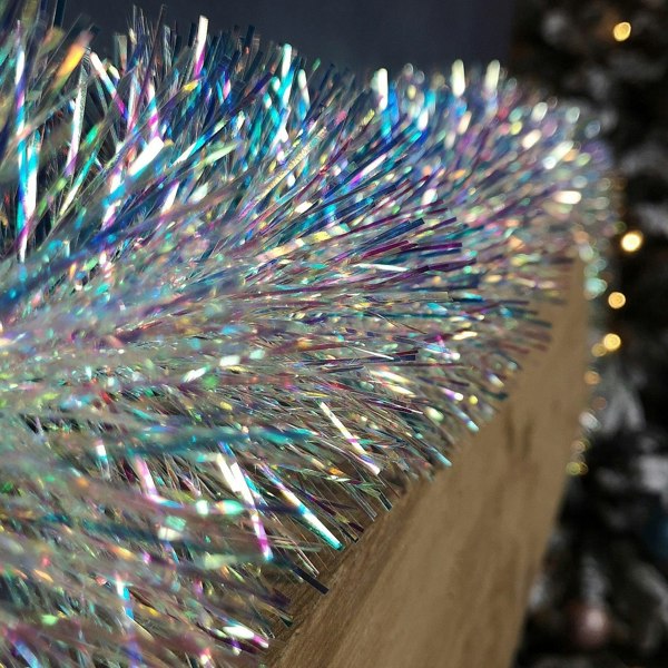 Samuel Alexander 200cm x 12cm Fine Cut Iridescent White Tinsel Garland Christmas Tree Decoration