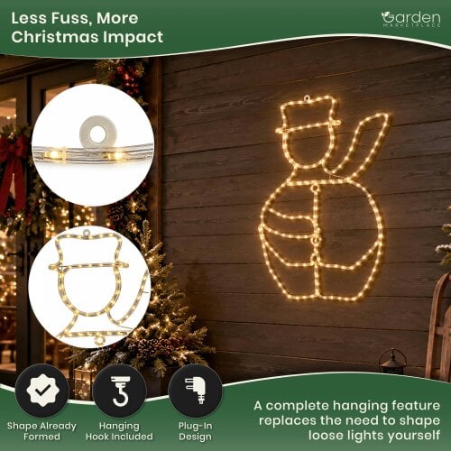 98cm LED Rope Light Snowman Christmas Decoration, Indoor & Outdoor Wall Hanging