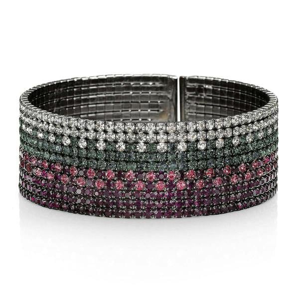 Pia Crystal Cuff Bangle, Burgundy Pink & Grey Crystal Gunmetal Bracelet