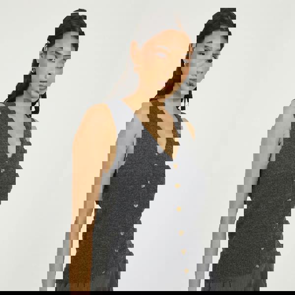 Brave Soul Charcoal Mossy Yarn V-Neck Knitted Waistcoat - Charcoal Image 4