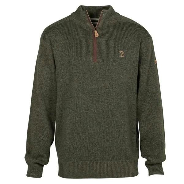 Dark green wool blend percussion zip neck sweater