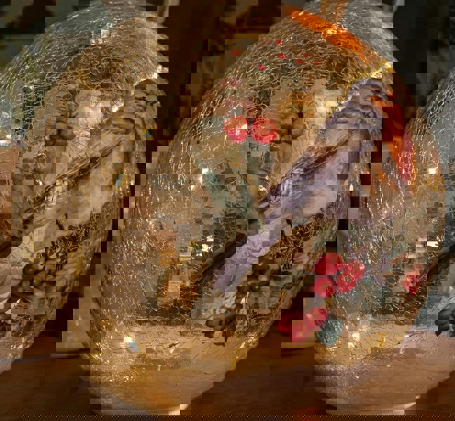 Samuel Alexander 20cm Battery Operated Light up Robin Crackle Glass Ball with 15 Warm White LEDs