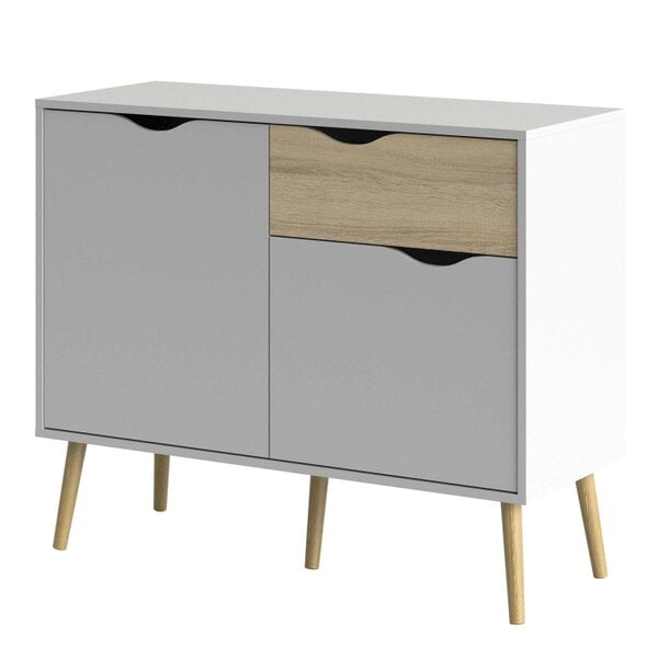 Wyld Haus Sapporo White and Natural Oak Small Sideboard 1 Drawer 2 Doors