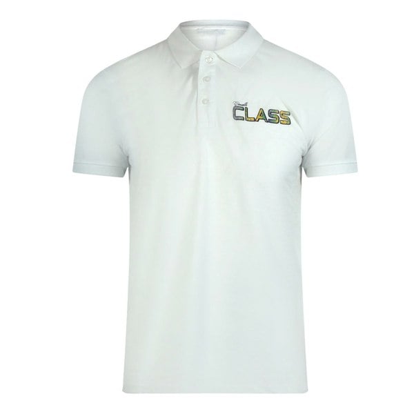 Cavalli Class Vibrant Floral Logo Off White Polo Shirt