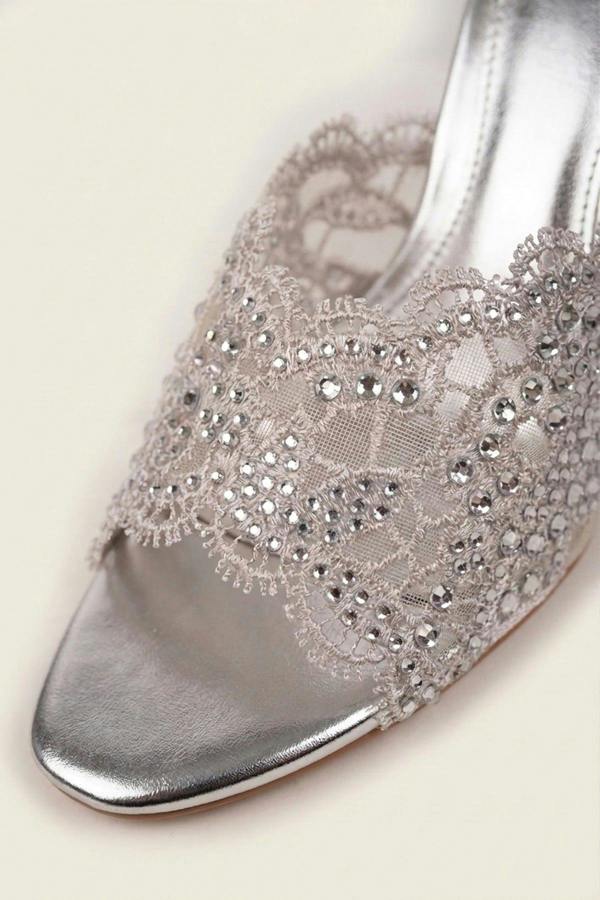 ikrush Ines Embellished Lace Stiletto Mules