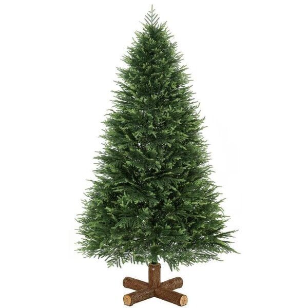 Bobobiy 7ft Artificial Christmas Tree, Hinged Xmas Tree with Realistic 1071 PE & PVC Branch Tips, Fir Wood Base, Green
