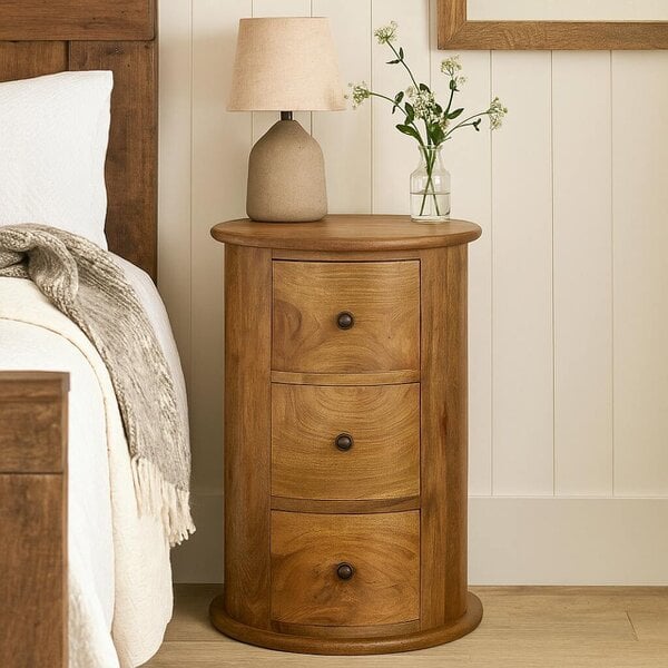 Wyld Haus Amalfi 3 Drawer Wooden Drum Bedside Table