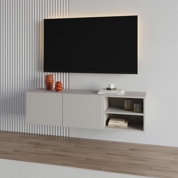 Decortie Modern Conrad TV Unit up to 50 Inch TVs 2 Soft Close Door Entertainment Centre 140cm Living Room Easy Assembly