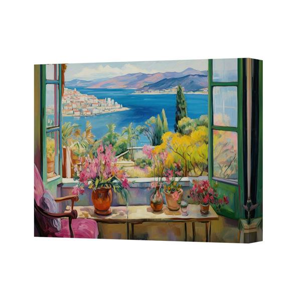 Benjamin Tate Design Coastal Garden Window View Canvas Art Vibrant Landscape Painting