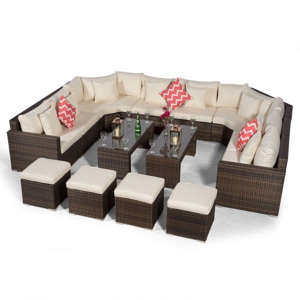 Giardino Santorini U Shape Modular 8 Seat Rattan Sofa Set With 2 Large Coffee Tables & 4 Stools
