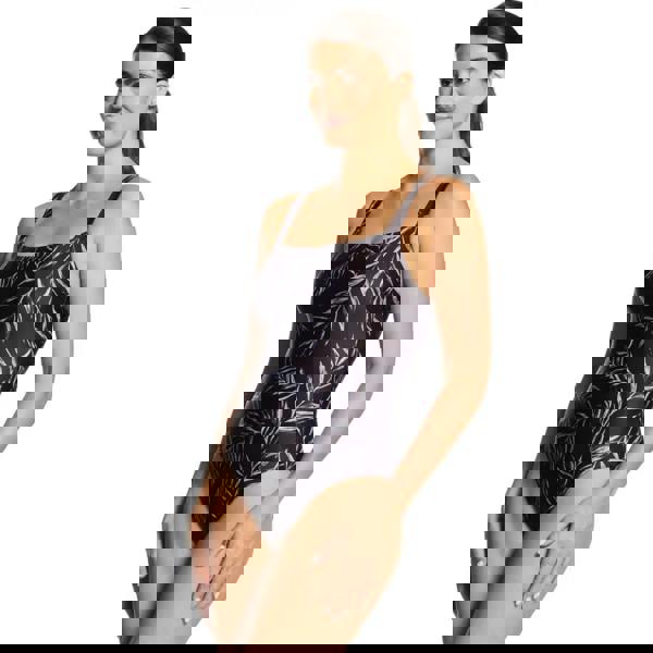 Zoggs Safari Leaf adjustable classicback swimsuit in black and white