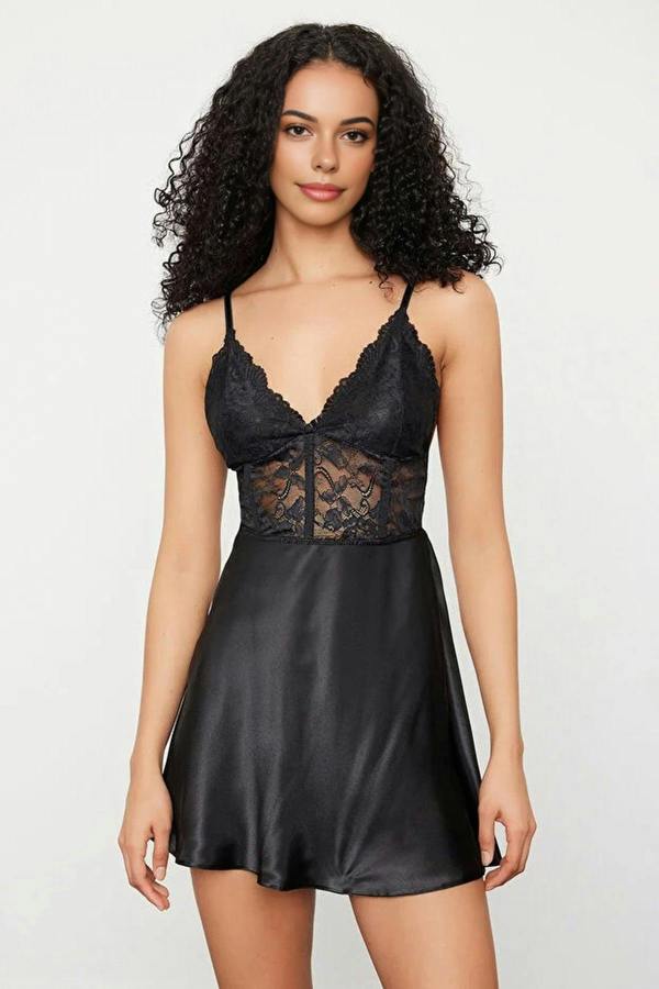 WOVCOR Satin Weave Nightdress with Lace Back Clasp and Cut Out Detail