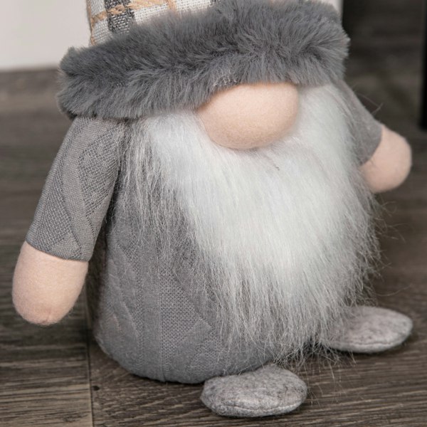 Samuel Alexander 35cm Grey Standing Christmas Gonk Decoration with Tartan Hat