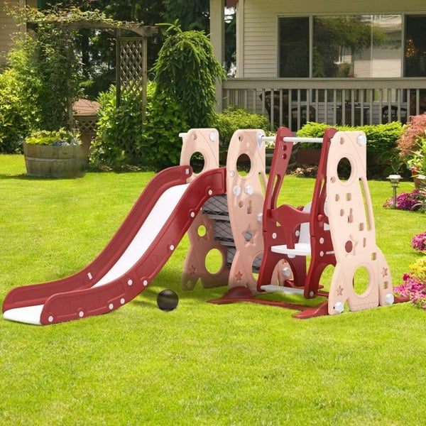 4-in-1 Toddler Climber and Swing Set with Basketball Hoop Kids Swing and Slide Set for Indoor Outdoor Playground Living and Home