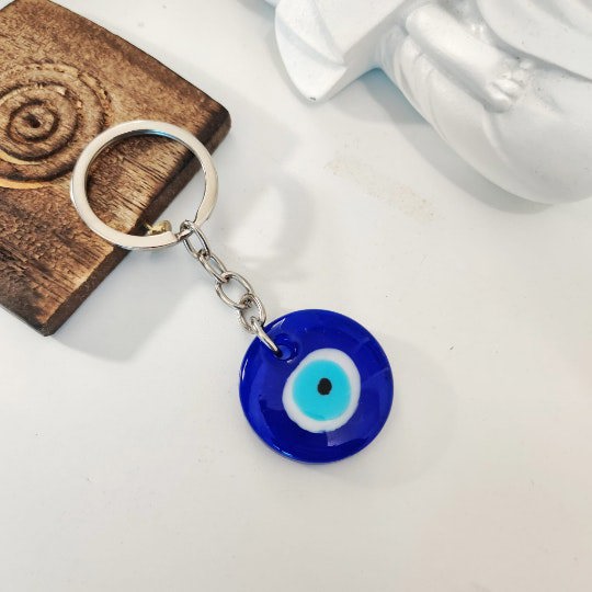 The Colourful Aura Large Simple Round Turkish Protection Greek Evil Eye Nazar mal de ojo Keychain