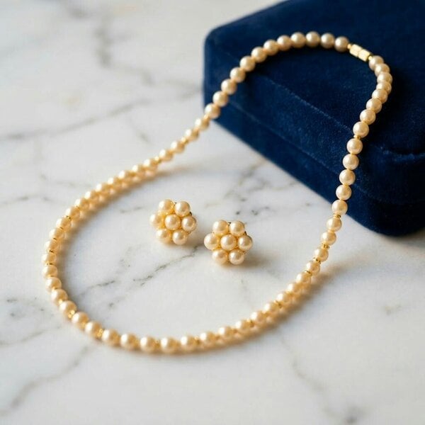 The Colourful Aura Golden Shell Pearl Flower Cluster Necklace and Earring Set