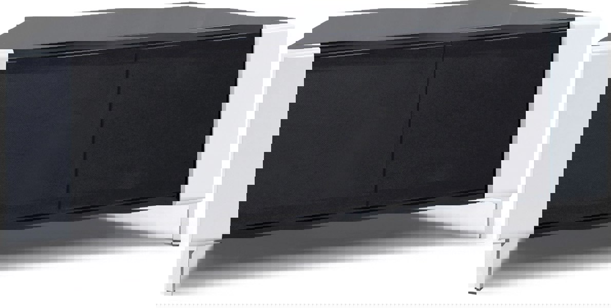MDA Designs CORVUS Corner-Friendly Gloss Black Contemporary Cabinet with White Profiles Black BeamThru Glass Doors for Flat Screen TVs up to 50"