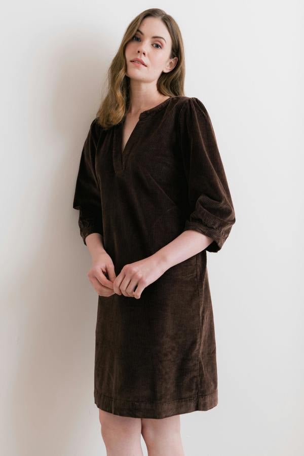 Lily & Me Harvest Stretch Jumbo Cord Shift Dress Chocolate