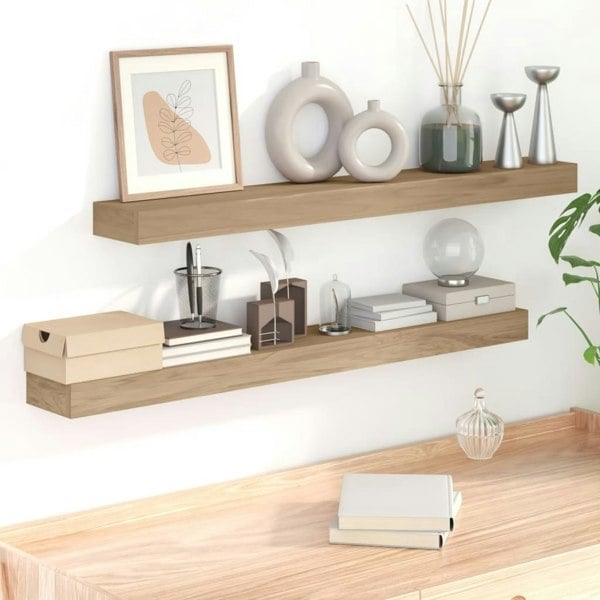 Berkfield Wall Shelves 2 pcs 110x15x6 cm Solid Wood Teak