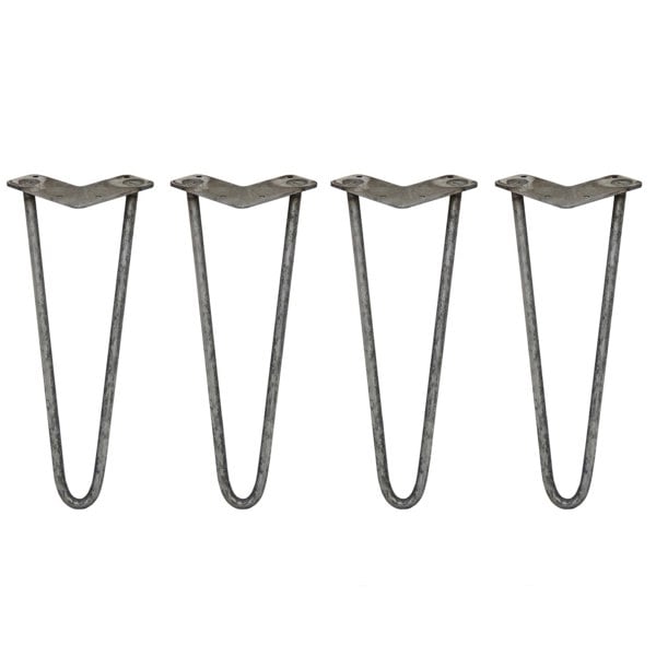 SkiSki 4 x 14" Hairpin Legs - 2 Prong - 12mm - Raw Steel