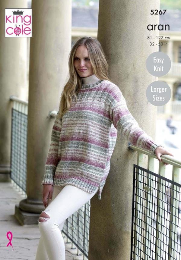 King Cole Drifter Aran Knitting Pattern 5267, Sweaters for Women, 32 - 50 Inches - Easy