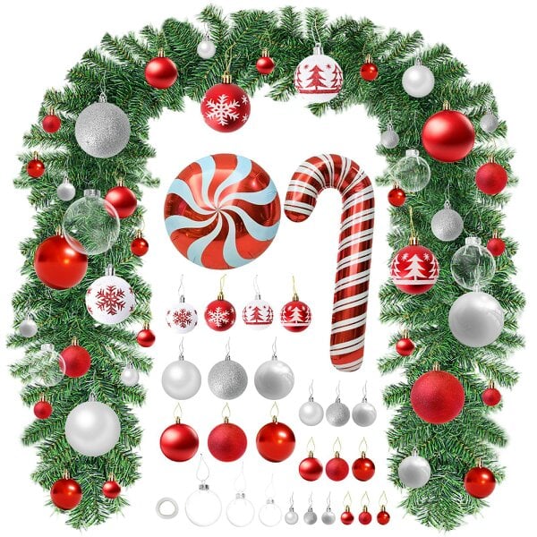 deAO Toys Christmas Garland- 9FT Long Festive Christmas Garland with Decorative Baubles & Balloons