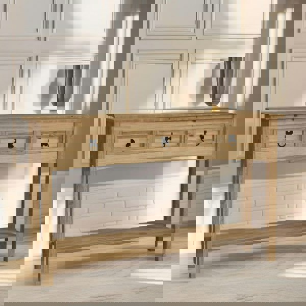 Rafaelo Mobilia Pine Hallway Console Table With 2 Drawers Brown