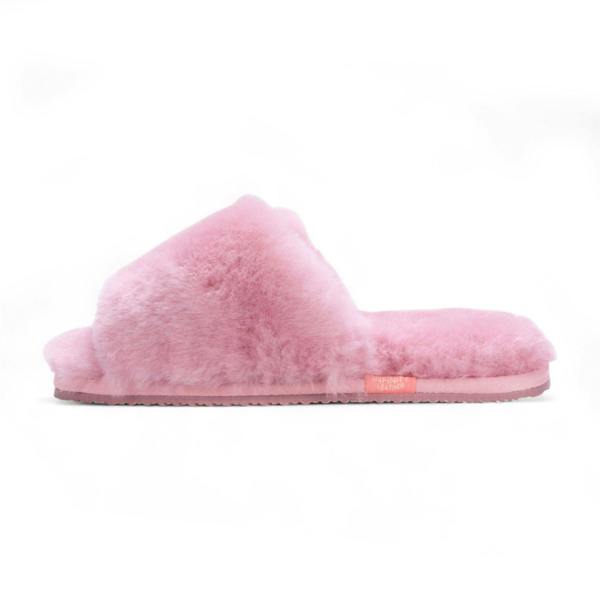 Infinity Leather Women's Sheepskin Slippers Pink Warm Winter Fur Sliders - Nordic