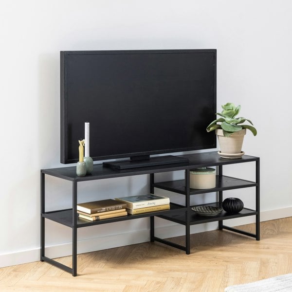 Furniture To Go Seaford Black Metal Open TV Unit with 3 Black Shelves
