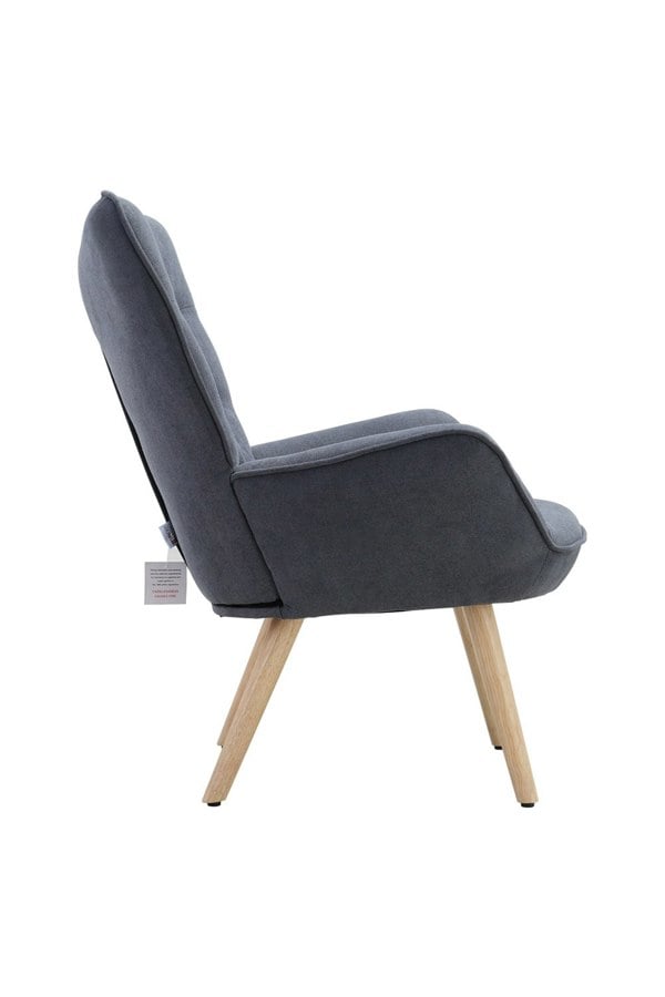 Living and Home Grey Tufted Button Linen Accent Chair with Wooden Legs