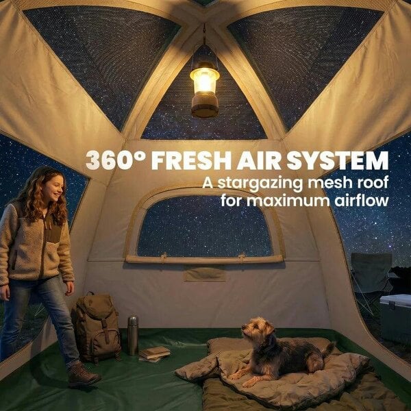 Inflatable Camping Tent with Rainfly, 2-3 Man Air Tent 3000mm Waterproof Blow Up Tents, Beige
