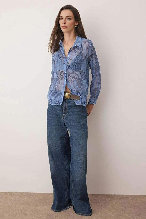 WOVCOR Patterned Unlined Chiffon Shirt