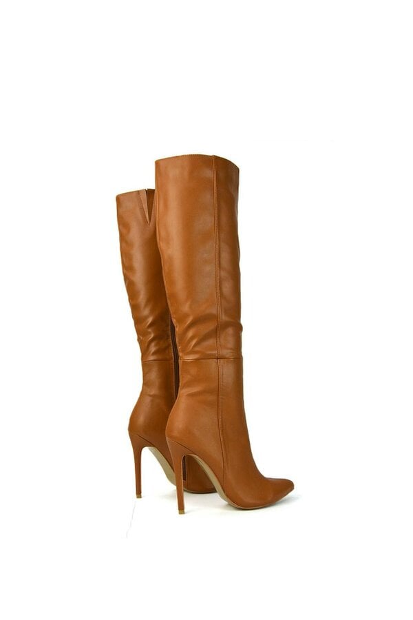 XY LONDON Pointed Toe Zip Up Knee High Stiletto Heel Long Boots