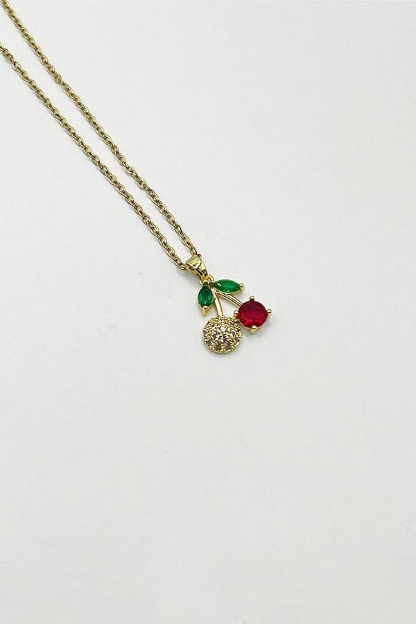SVNX Cherry Rhinestone Gold Necklace