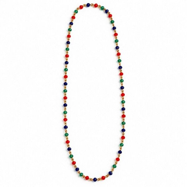 The Colourful Aura Red Blue Green Glass Bead Gold Plated Long Beaded Necklace 30 Inch